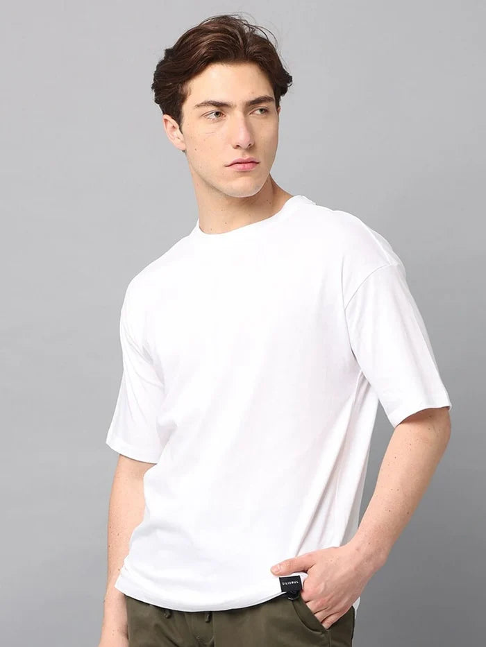 Silisoul Navy Blue Oversized Fit Cotton Short Sleeves T-Shirt