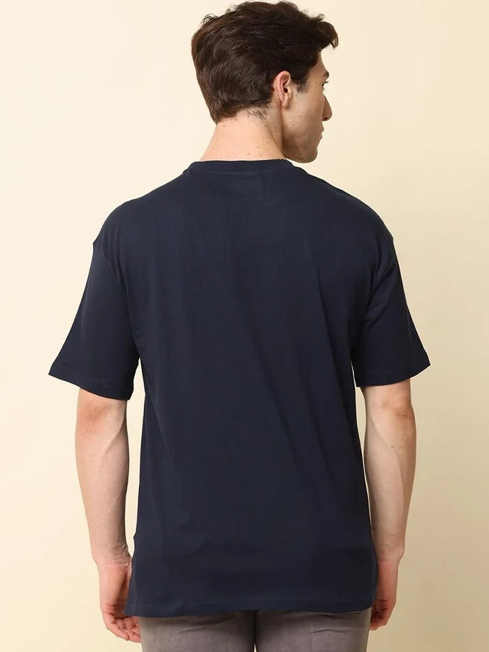 Silisoul Navy Blue Oversized Fit Cotton Short Sleeves T-Shirt