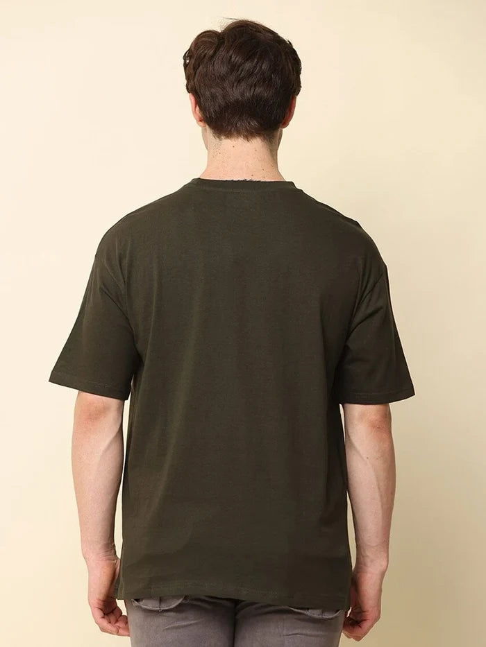 Silisoul Olive Oversized Fit Cotton Short Sleeves T-Shirt