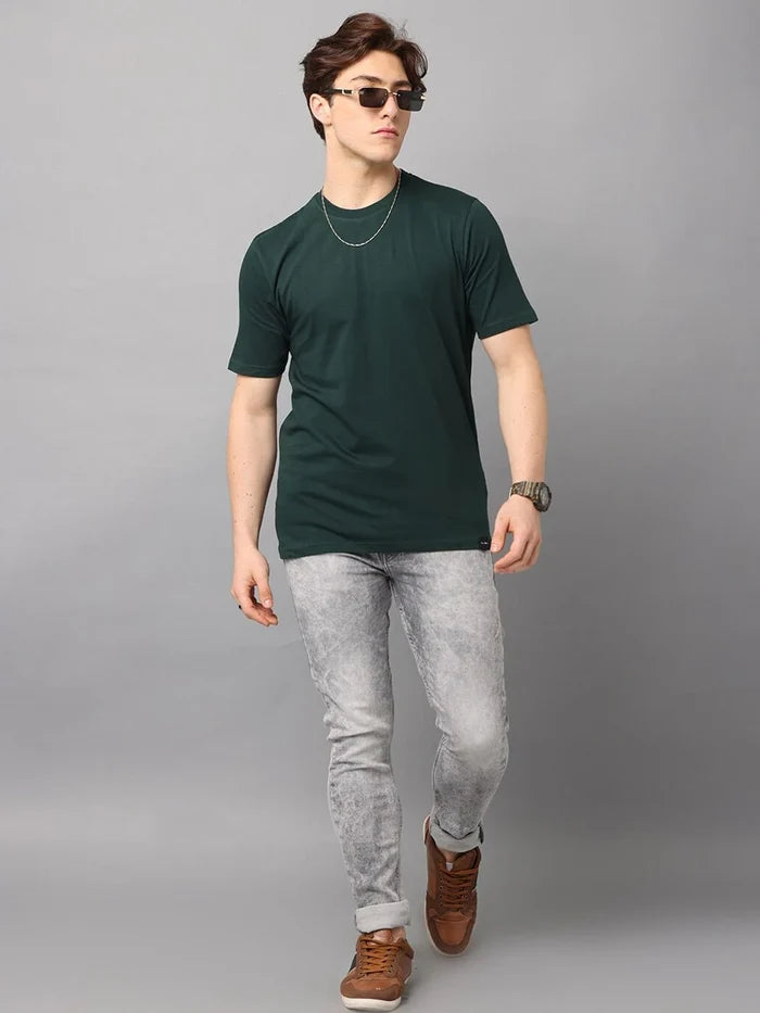 Silisoul Olive Regular Fit Cotton Short Sleeves T-Shirt