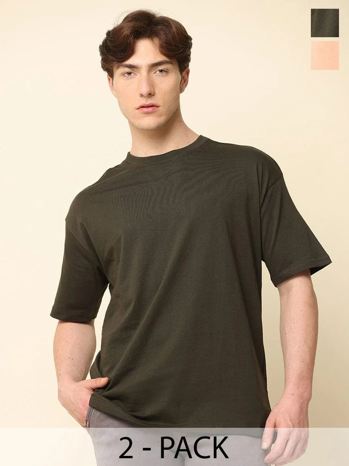 Silisoul Peach Oversized Fit Cotton Short Sleeves Knitted T-Shirt