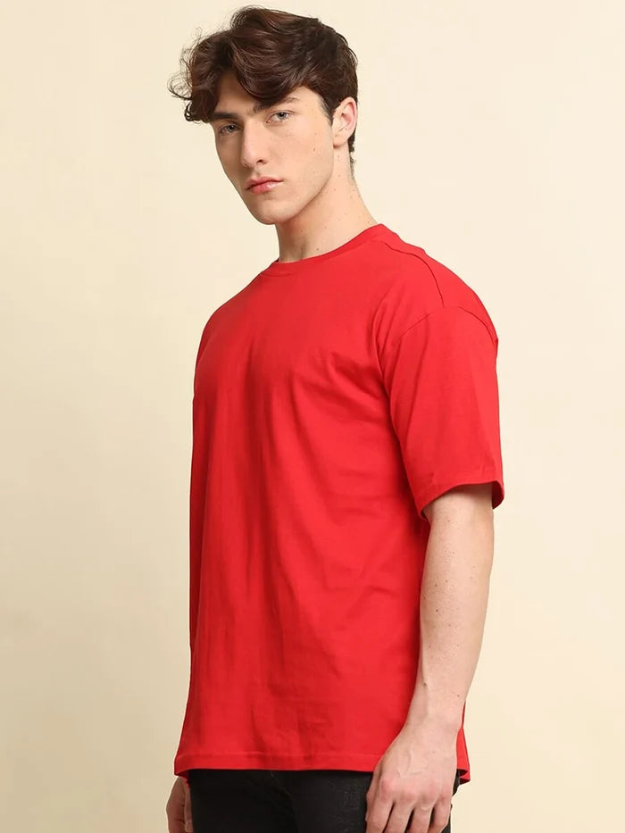 Silisoul Peach Oversized Fit Cotton Short Sleeves Round Neck T-Shirt