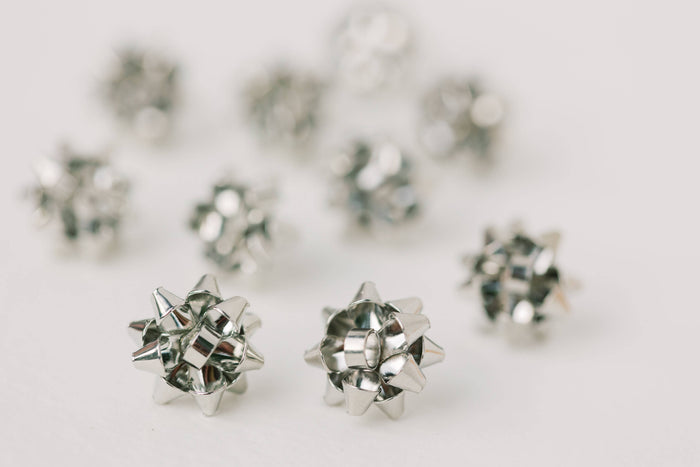Silver Christmas Present Bow Holiday Earrings