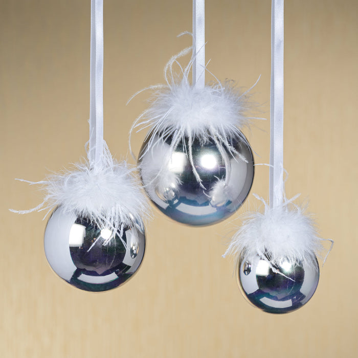 Silver Luster Ornament Ball with Feather Design (Single) - Ornaments by Carlyle Avenue