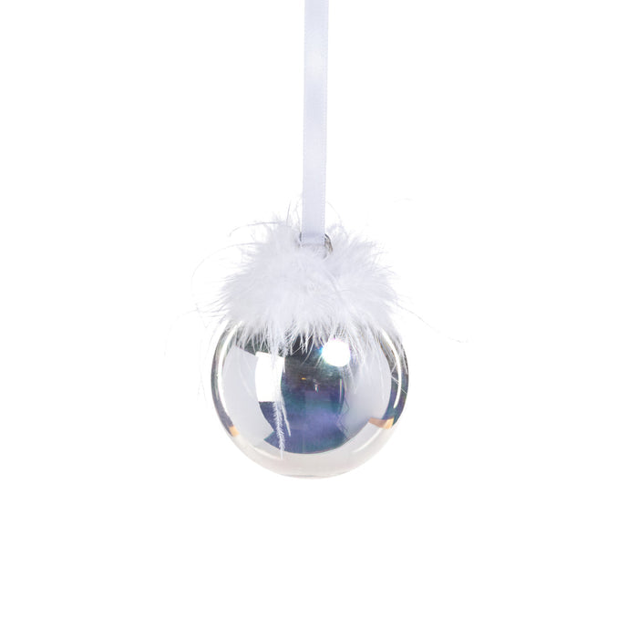 Silver Luster Ornament Ball with Feather Design (Single) - Ornaments by Carlyle Avenue
