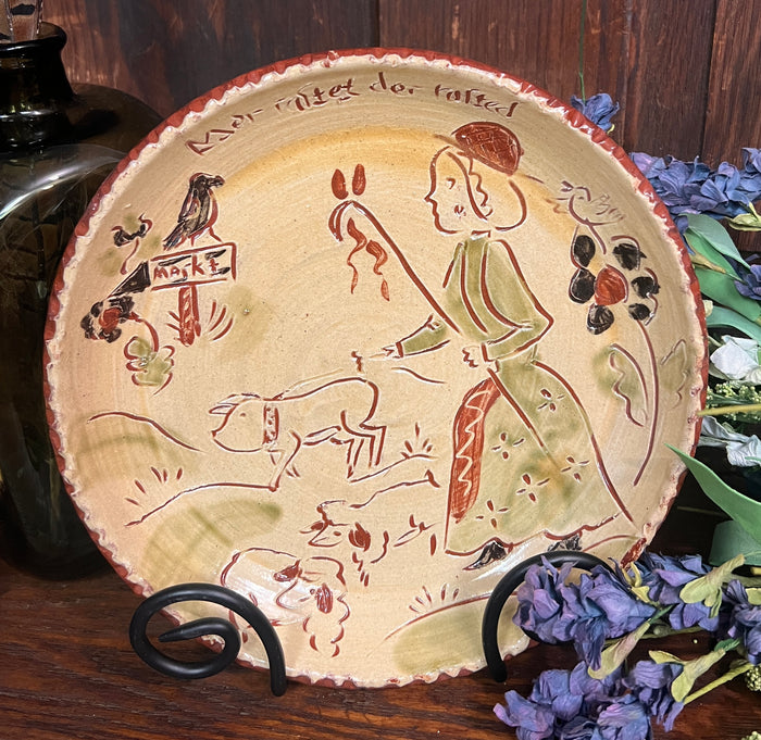 SJP-P7P 8" Sgraffito Plate "He who rest, rust"
