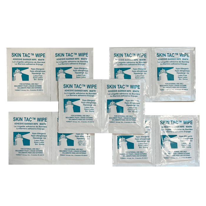 Skin-Tac Adhesive Barrier Wipes - 10 pack laid out