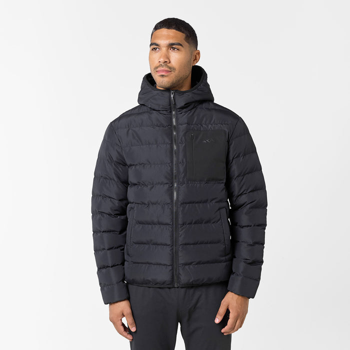 Men's  Black  Slim Quilted Puffer  Closure London  Front View