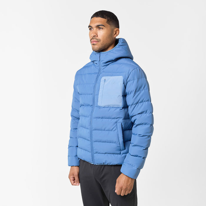 Men's Washed Blue  Slim Quilted Puffer  Closure London  Front View
