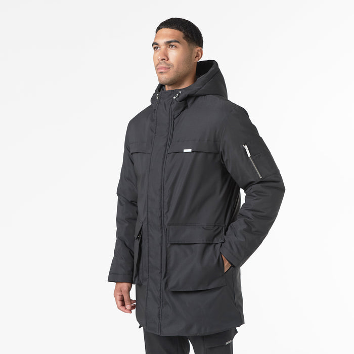 Men's  Black  Smart Parka Jacket  Closure London  Front View