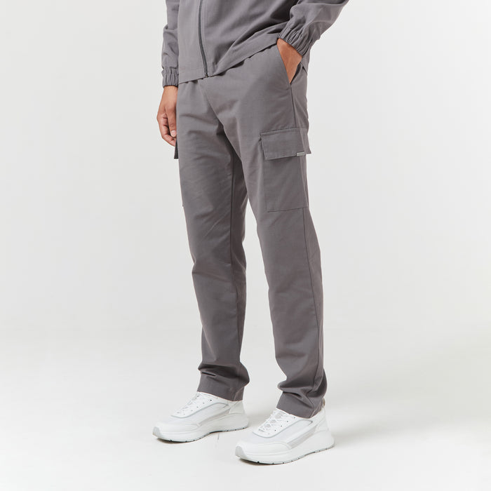 Men's  Charcoal Smart Utility Open Hem Trouser  Closure London  Front View