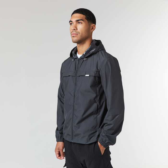 Men's  Charcoal Smart Windbreaker  Closure London  Front View