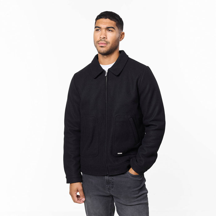 Smart Zip Faux Wool Jacket | Black