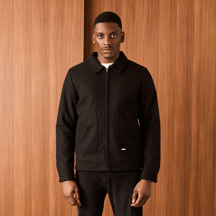 Smart Zip Faux Wool Jacket | Black