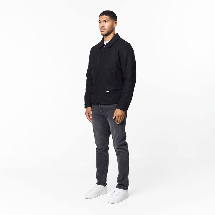 Smart Zip Faux Wool Jacket | Black