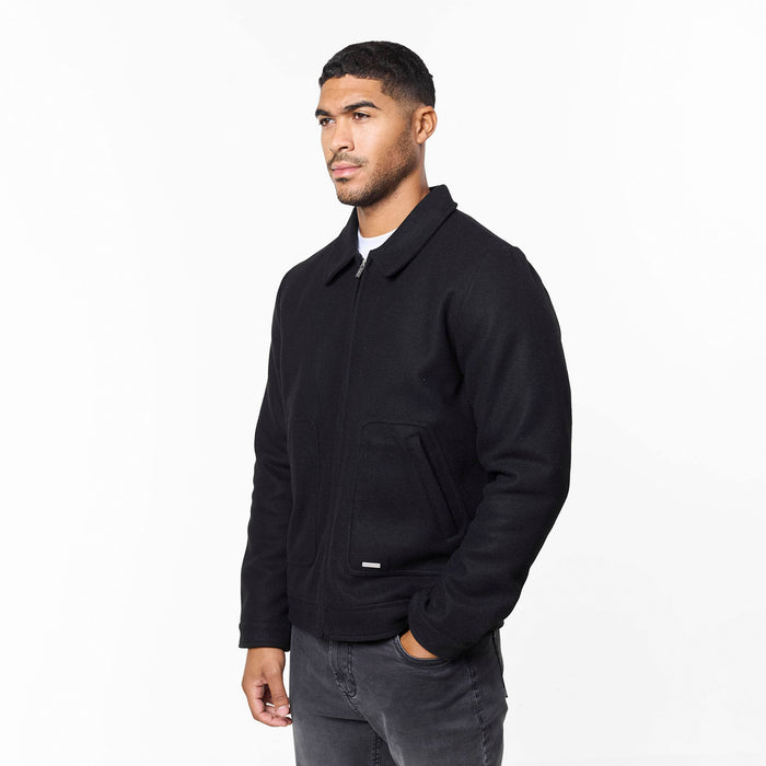 Smart Zip Faux Wool Jacket | Black