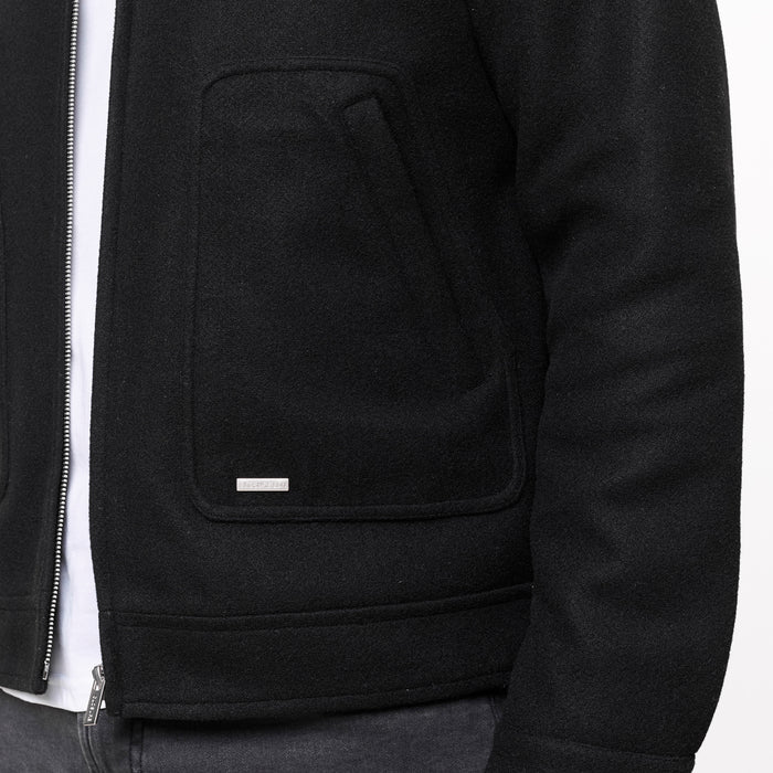 Smart Zip Faux Wool Jacket | Black