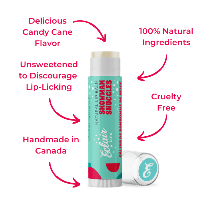 Eclair Life Snowman Snuggles lip balm with candy cane flavor and natural...