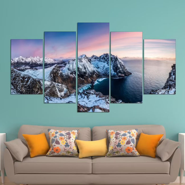 Snowy Mountains Lake Wall Art Frame Canvas Printing Decor