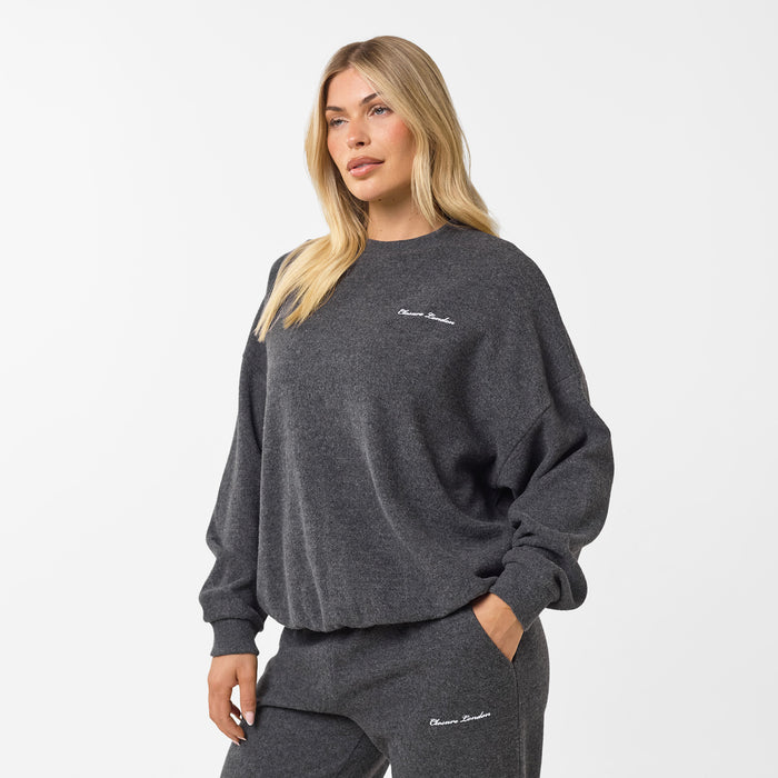 Women's Charcoal Soft Knit Crewneck Closure London  Front View