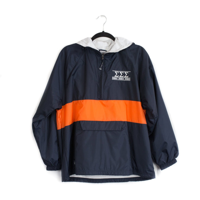 Sorority Rain Jacket in Navy/Orange Greek in at Wrapsody