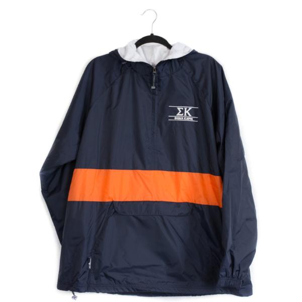 Sorority Rain Jacket in Navy/Orange Greek in at Wrapsody