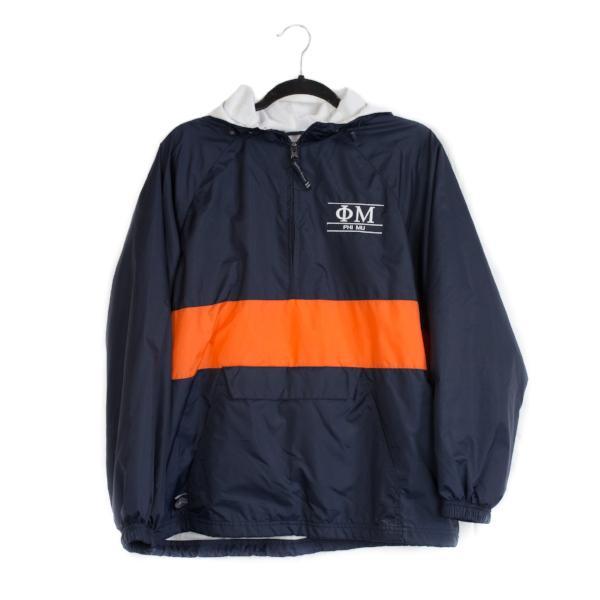 Sorority Rain Jacket in Navy/Orange Greek in at Wrapsody