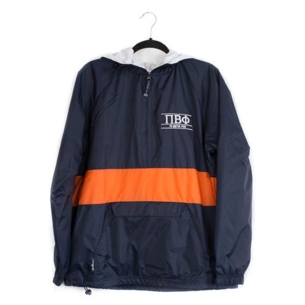Sorority Rain Jacket in Navy/Orange Greek in at Wrapsody