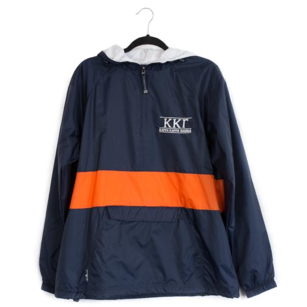 Sorority Rain Jacket in Navy/Orange Greek in Kappa Kappa Gamma at Wrapsody
