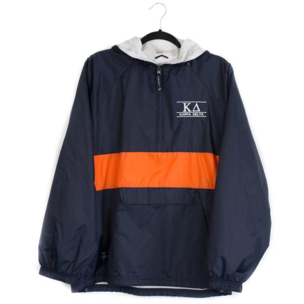Sorority Rain Jacket in Navy/Orange Greek in Kappa Delta at Wrapsody