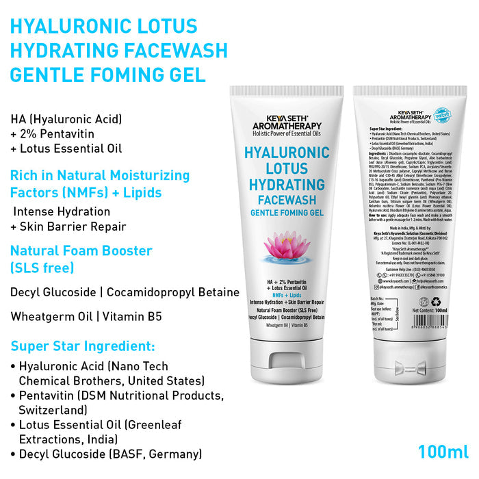 Spa Hydra Core Barrier Protect Kit - Lotus Hyaluronic Hydrating Skincare, Face Wash, Hydrating Serum, Gel Moisturizer & SPF 50 PA+++ Sunscreen for Intense Hydration - Keya Seth Aromatherapy
