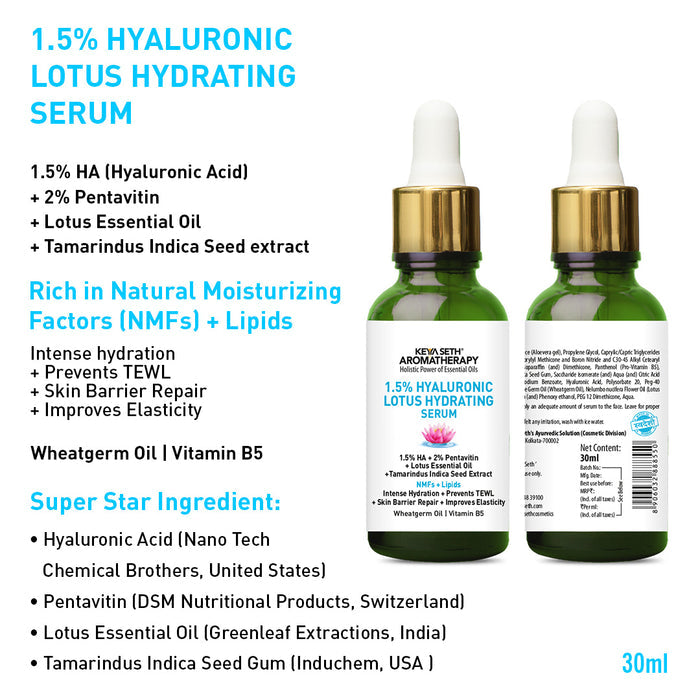 Spa Hydra Core Barrier Protect Kit - Lotus Hyaluronic Hydrating Skincare, Face Wash, Hydrating Serum, Gel Moisturizer & SPF 50 PA+++ Sunscreen for Intense Hydration - Keya Seth Aromatherapy