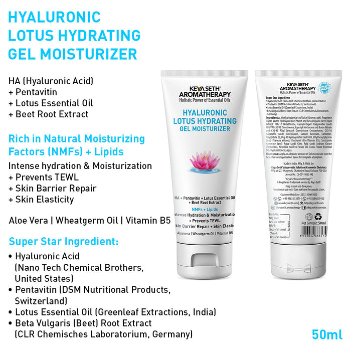 Spa Hydra Core Barrier Protect Kit - Lotus Hyaluronic Hydrating Skincare, Face Wash, Hydrating Serum, Gel Moisturizer & SPF 50 PA+++ Sunscreen for Intense Hydration - Keya Seth Aromatherapy