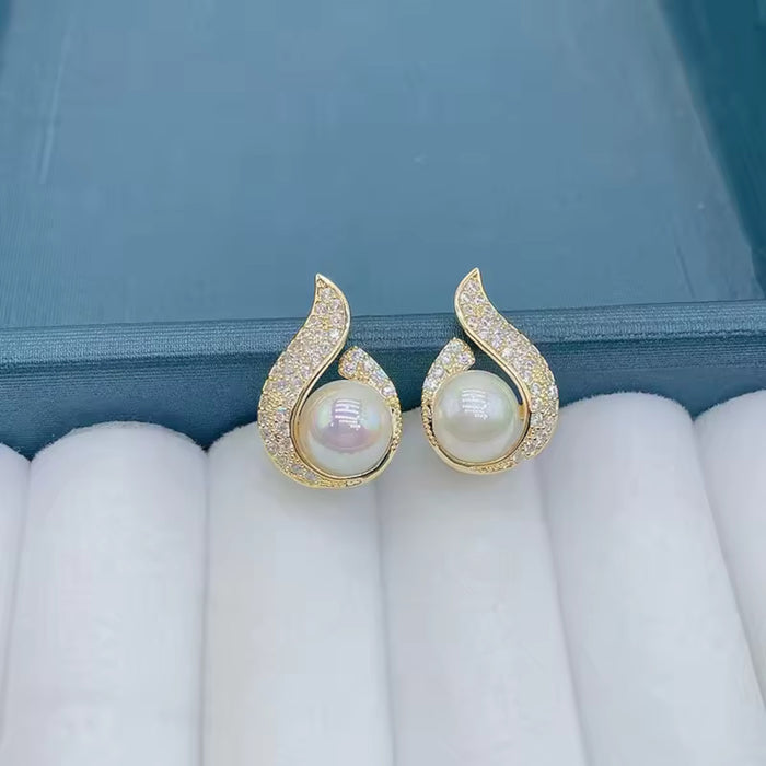 Sparkling Crystal Faux Pearl Twisted Fashion Studs Statement Earrings