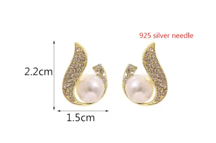 Sparkling Crystal Faux Pearl Twisted Fashion Studs Statement Earrings