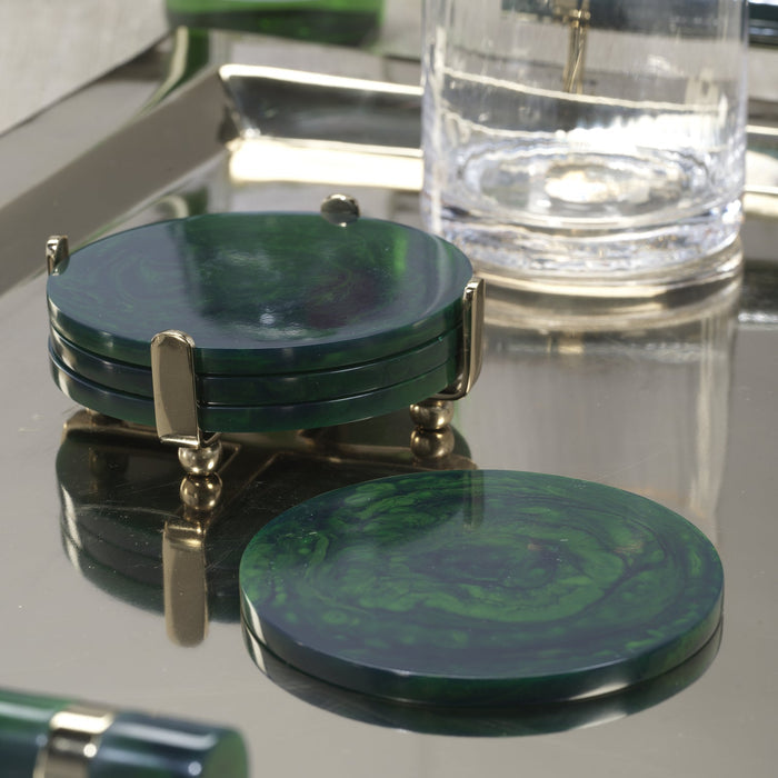 Spiga Coasters Set on Stand - Gold & Green - Barware by Carlyle Avenue