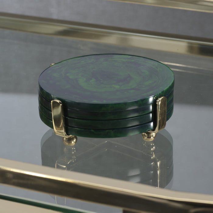 Spiga Coasters Set on Stand - Gold & Green - Barware by Carlyle Avenue