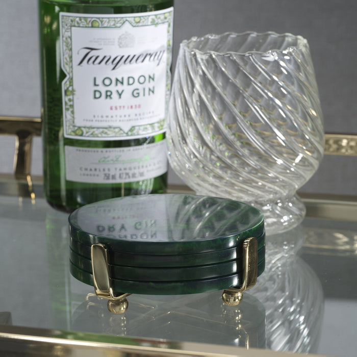 Spiga Coasters Set on Stand - Gold & Green - Barware by Carlyle Avenue