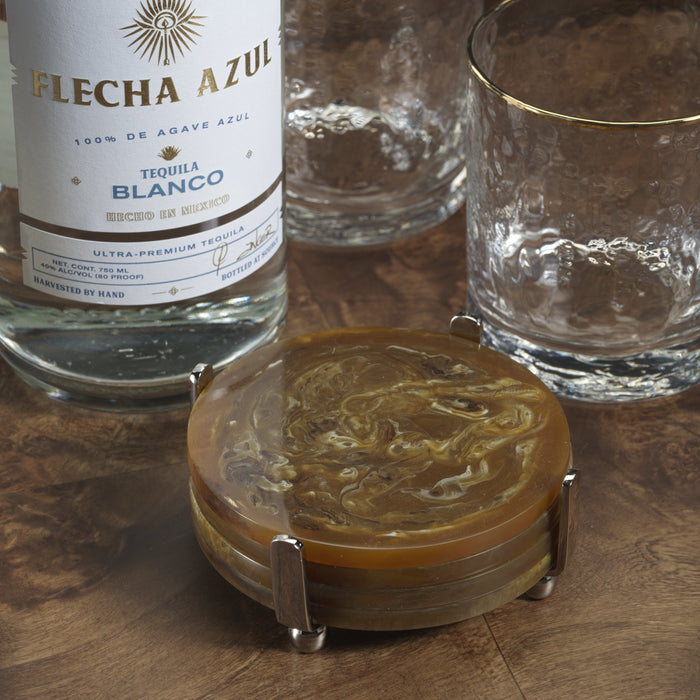Spiga Coasters Set on Stand - Nickel & Amber - Barware by Carlyle Avenue