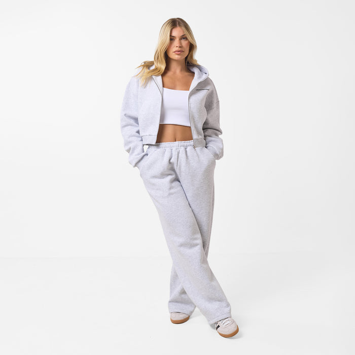 Women's  Grey Marl Stacked Crop Tracksuit  Closure London  Front View