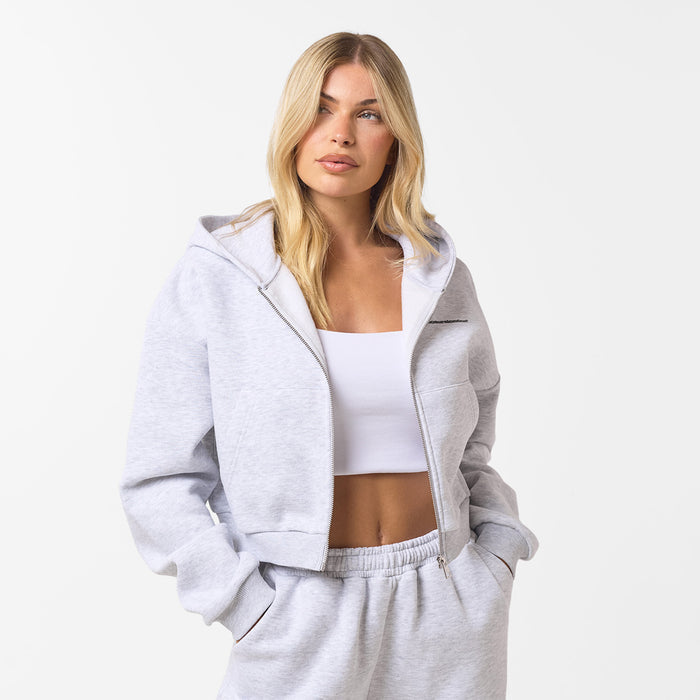 Stacked Crop Tracksuit | Grey Marl
