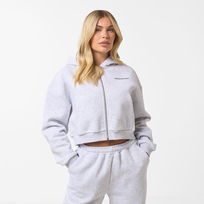 Stacked Crop Tracksuit | Grey Marl