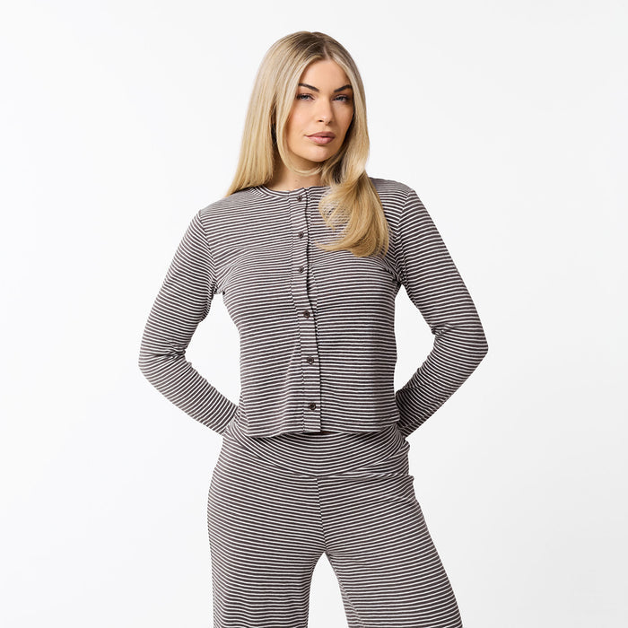 Stripe Button Up Top | White/Brown