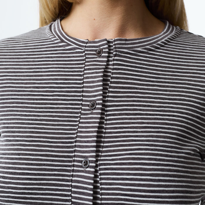 Stripe Button Up Top | White/Brown