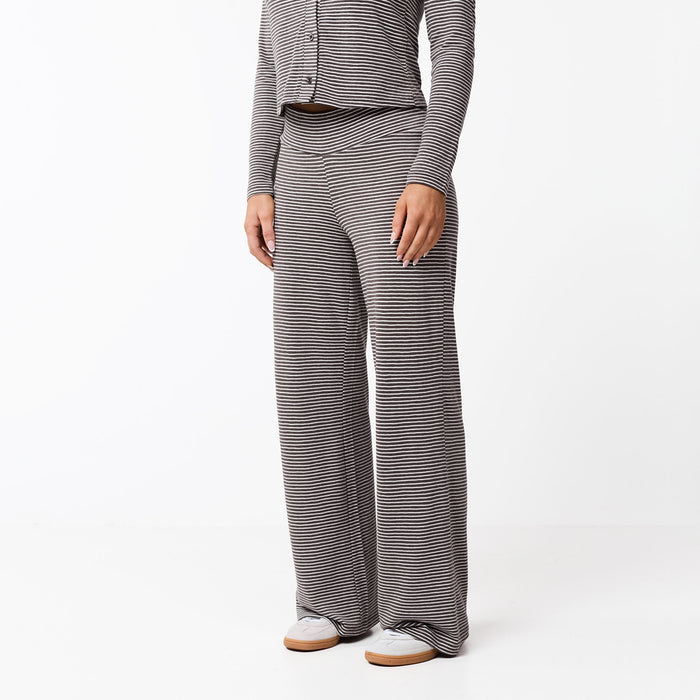 Stripe Open Hem Trousers | White/Brown
