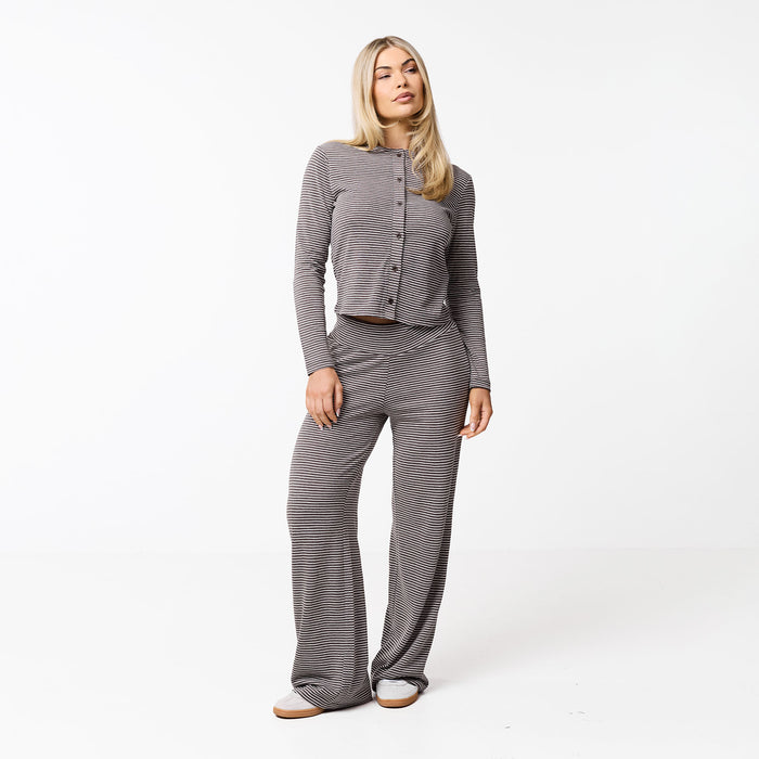 Stripe Open Hem Trousers | White/Brown
