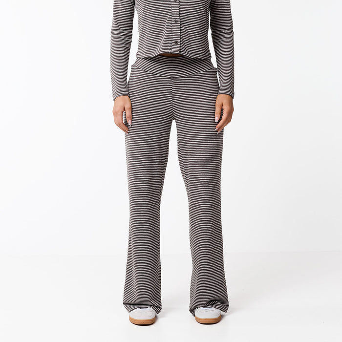Stripe Open Hem Trousers | White/Brown