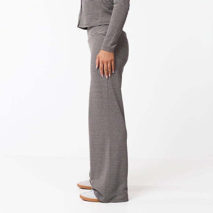 Stripe Open Hem Trousers | White/Brown
