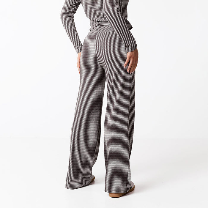 Stripe Open Hem Trousers | White/Brown