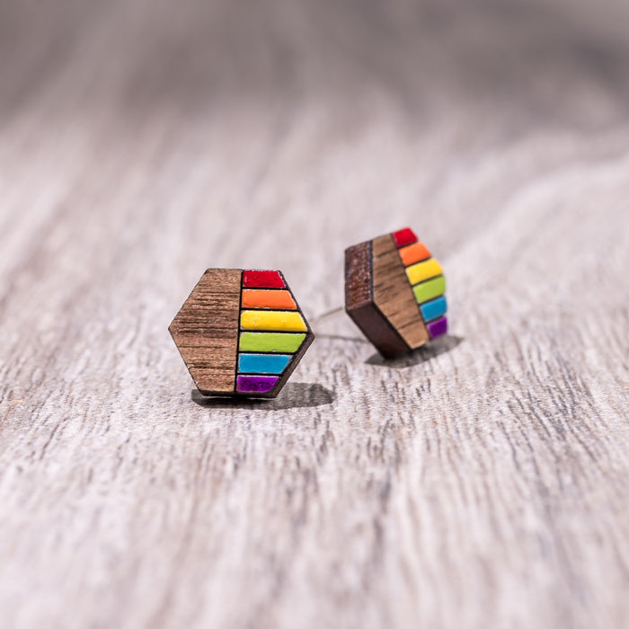 Stud Earrings - Rainbow (Circle / Hexagon)